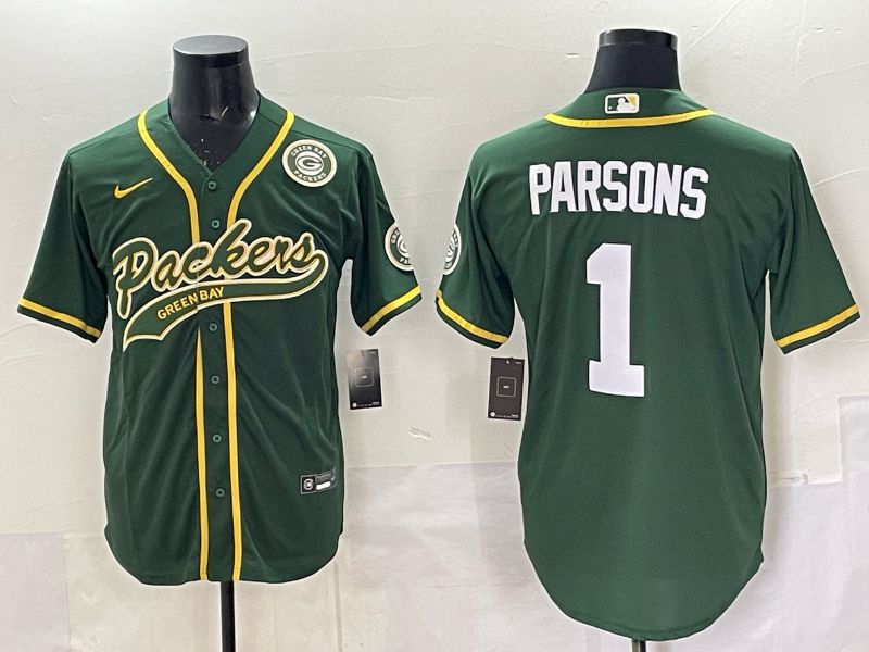 Men 2025 Nike Green Bay Packers #1 Parsons Green Joint Name  Limited NFL Jersey style 046